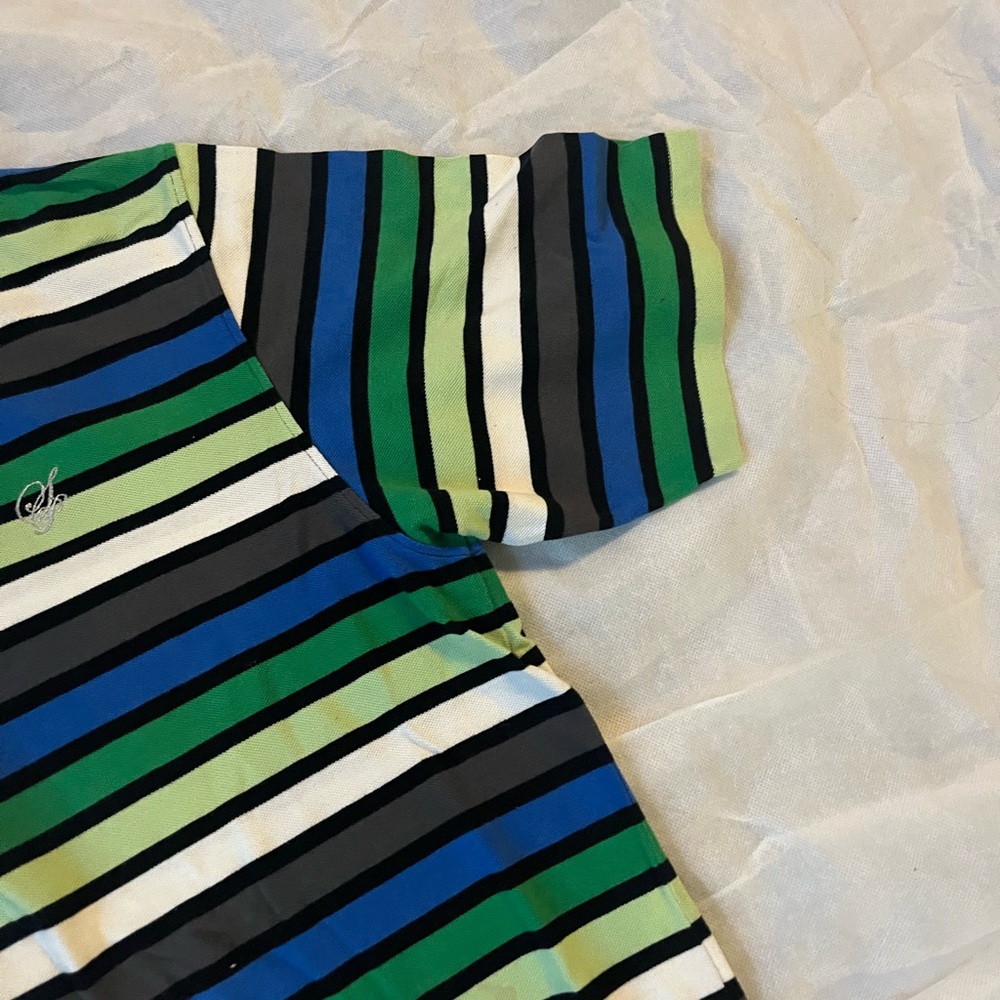 South Pole Men's Striped Polo — Blue, Green, Black, White